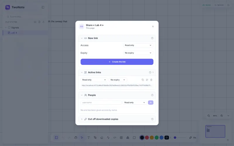 Sharing — a link with its own access and expiry, still end-to-end encrypted.